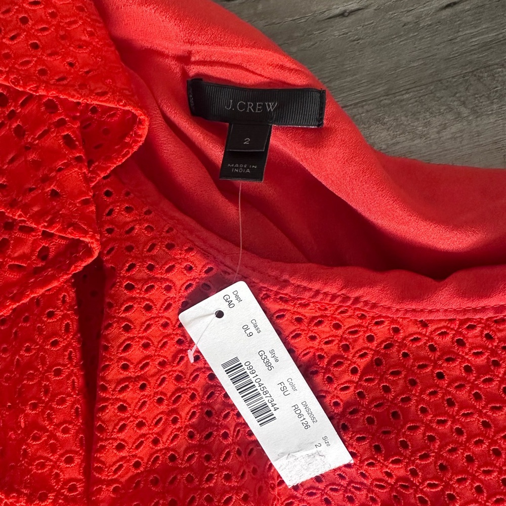 J.Crew One-Shoulder Red Ruffle Eyelet Top - Picture 5 of 9